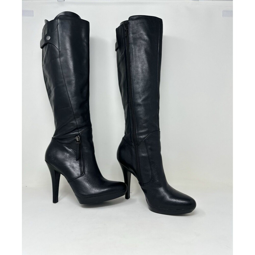 Gorgeous Nine west Y2K Leather Black Platform Knee hi 5" HEEL US 5.5 EUC fit 6